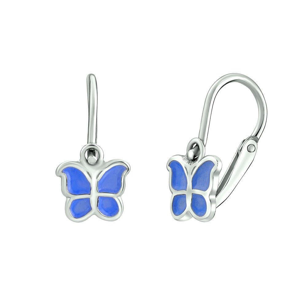 Silvego Stříbrné dětské náušnice Motýl - světle modrý SILVEGOB70273-sm
