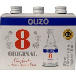 Ouzo 8 Original Greek 38% 40ml x3 miniatury