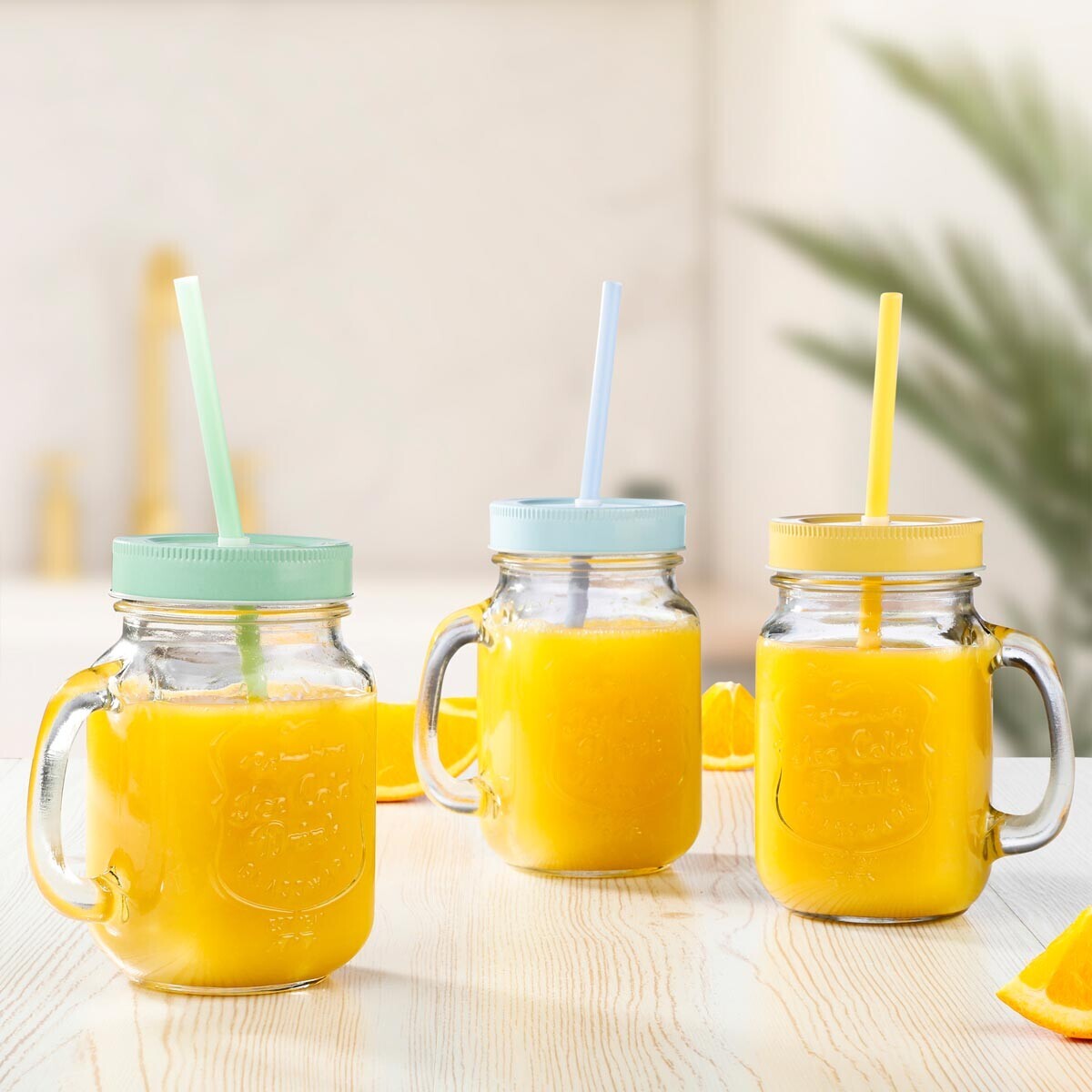 Haushalt international Sada 2 sklenic na pití s brčkem a víčkem