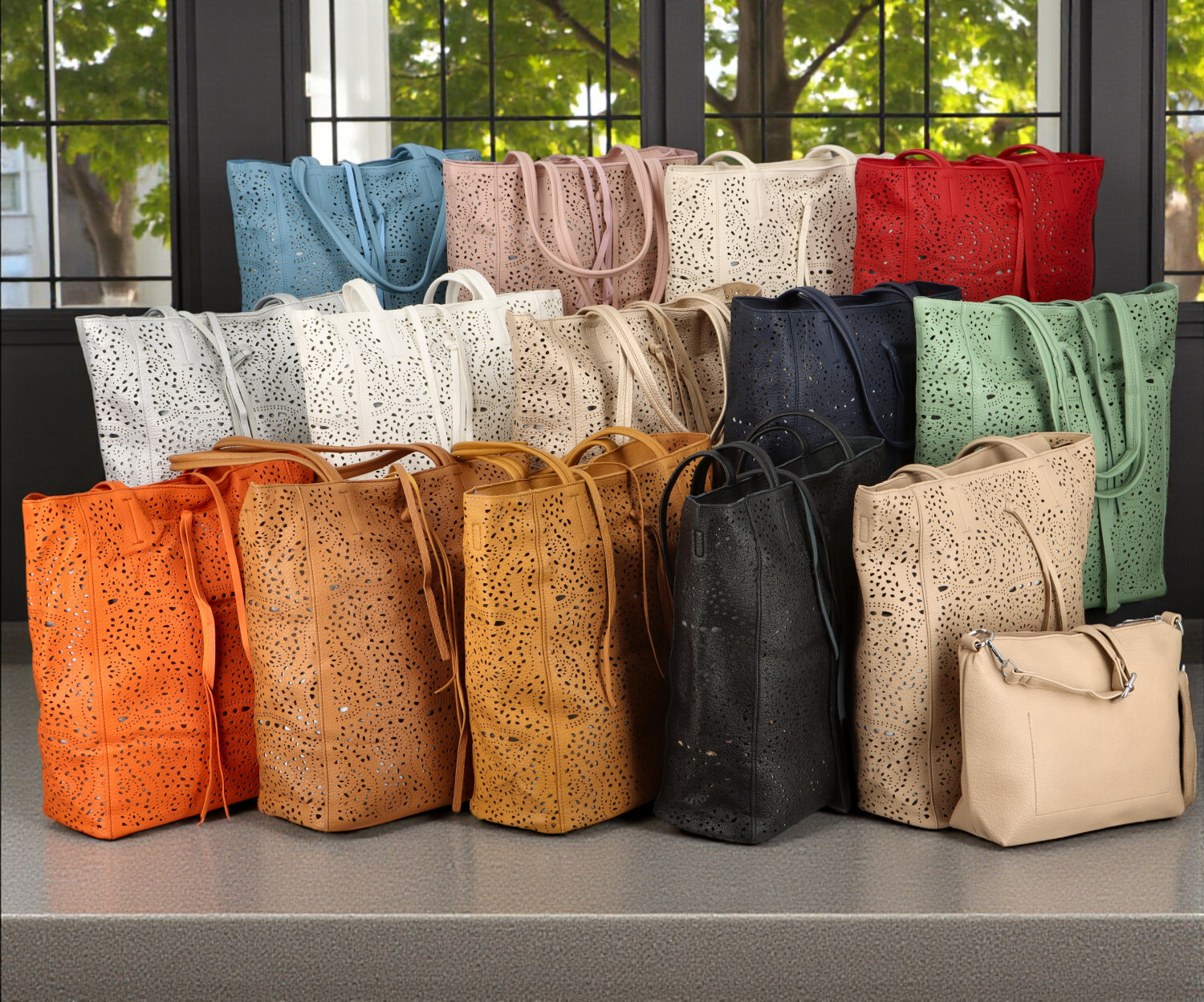 Módní dámský koženkový set kabelek Safira, béžový