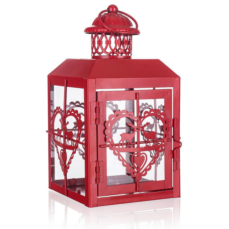 Lucerna plechová SRDCE červená