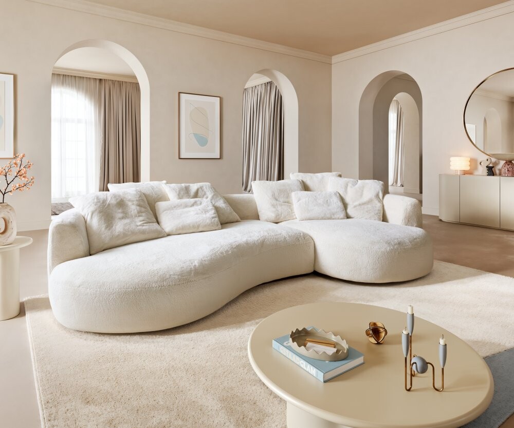 Pohovka Edina 330x170 cm plyšový manšestr krémová bílá