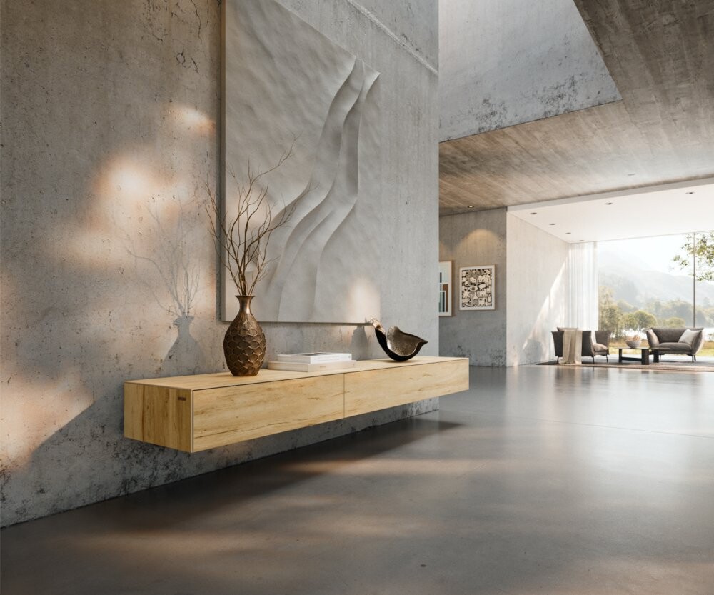 TV stolek Cuor 200 cm keramika Laminam® Sabbia dubová 1 výklopná