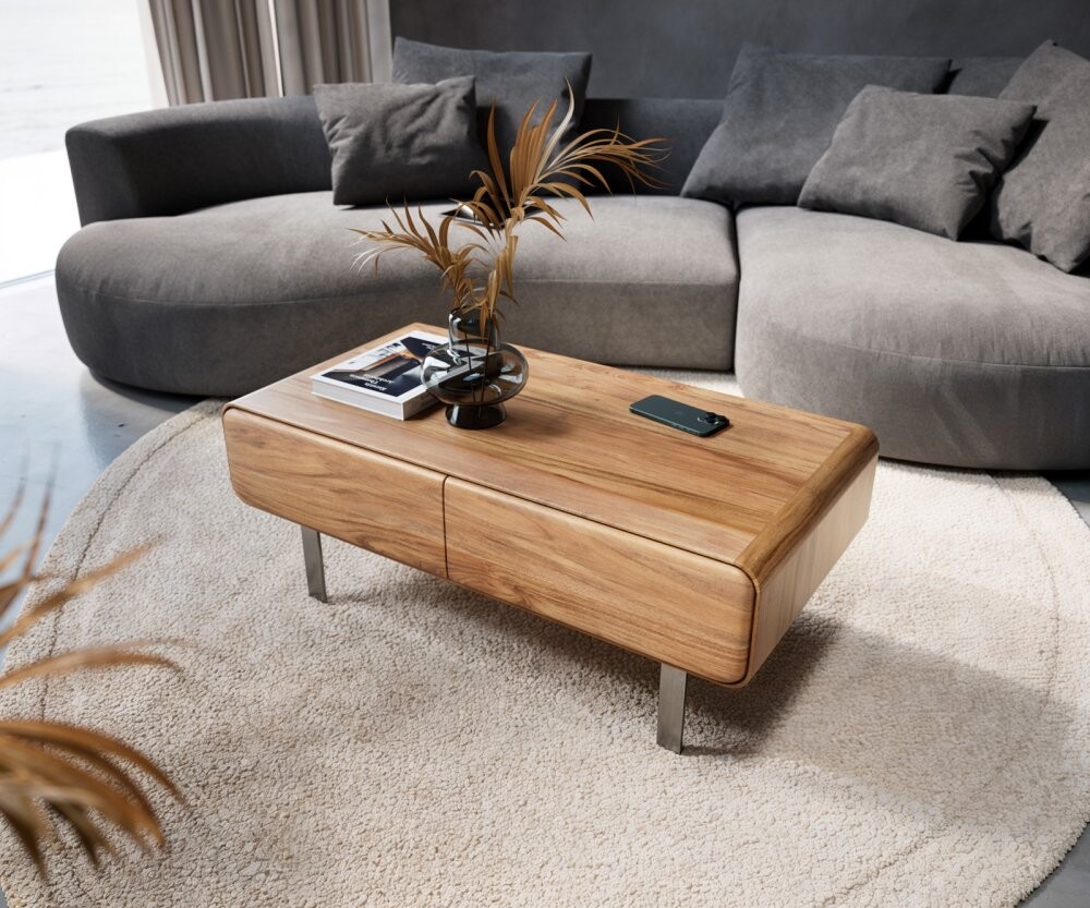 Konferenční stolek Anaya 100x50 cm akácie přírodní 2 zásuvky L-noha