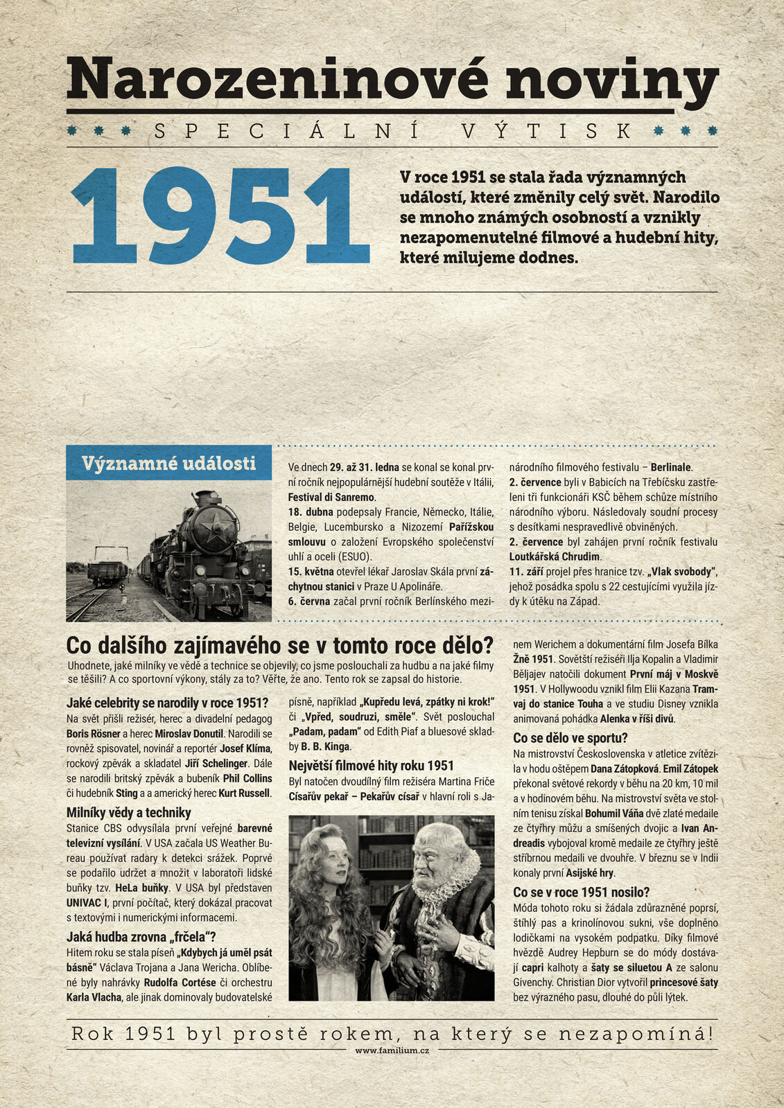 Narozeninové noviny 1951 s vlastní fotografií a textem, S textem