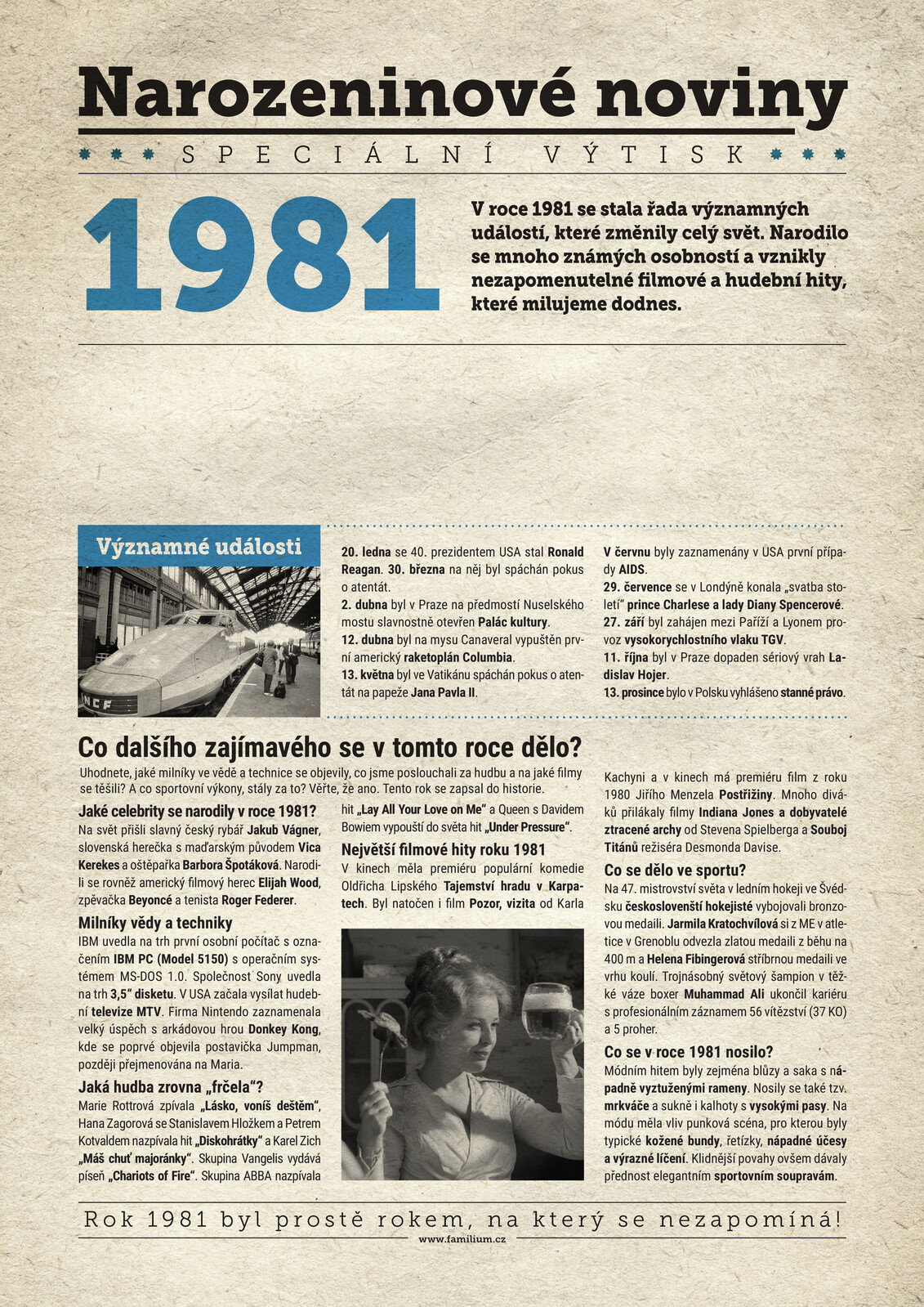 Narozeninové noviny 1981 s vlastní fotografií a textem, S textem