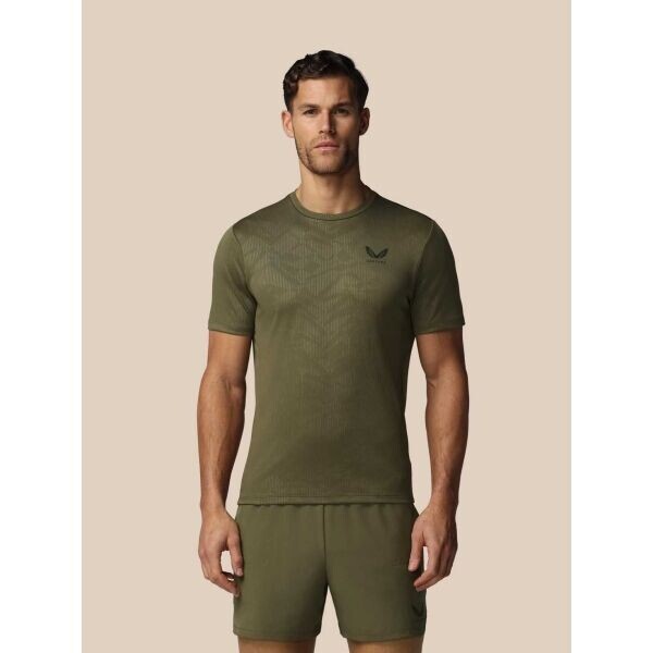 CASTORE AOP SS T-SHIRT Pánské sportovní triko, khaki, velikost