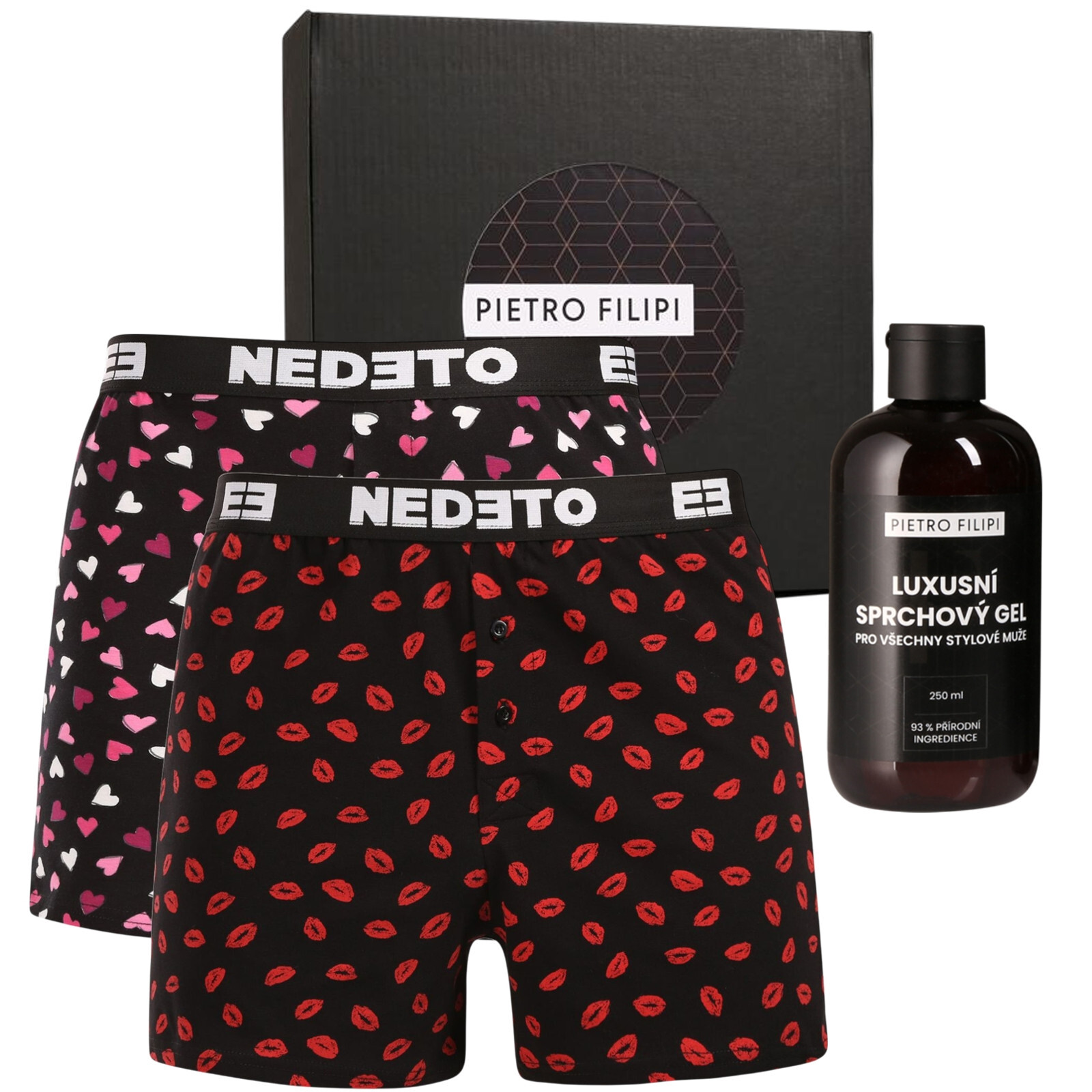 Pánská dárková sada 2PACK trenky Nedeto a sprchový gel Pietro Filipi (3NPGP1L) M, trenýrky