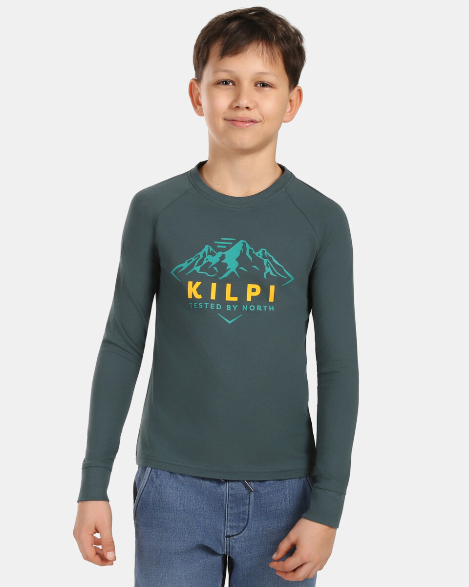 Chlapecké bavlněné tričko s dlouhým rukávem kilpi verati-jb tmavě zelená 110-116
