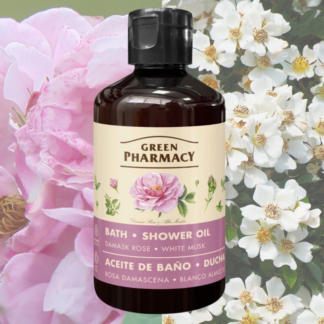 Green Pharmacy BATH - SHOWER OIL - sprchový nebo koupelový olej, 250 ml DAMASK ROSE & WHITE MUSK - damašková růže a bílé pižmo