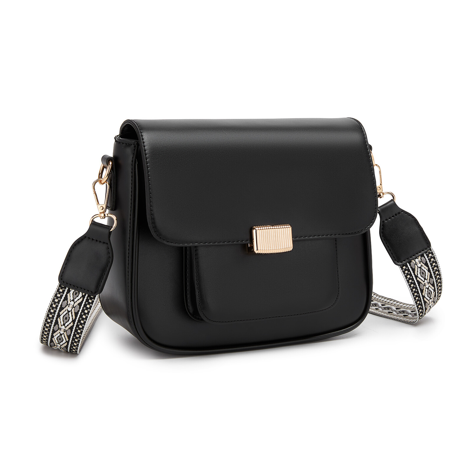 Dámská crossbody kabelka s tkaným popruhem Miss Lulu - černá