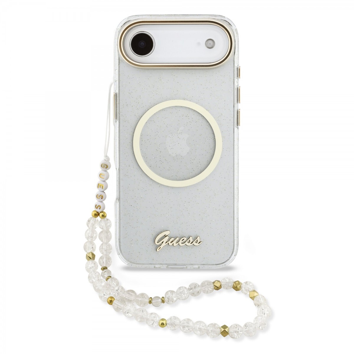 Zadní kryt Guess IML Glitter Script Strap MagSafe pro iPhone Air Transparent