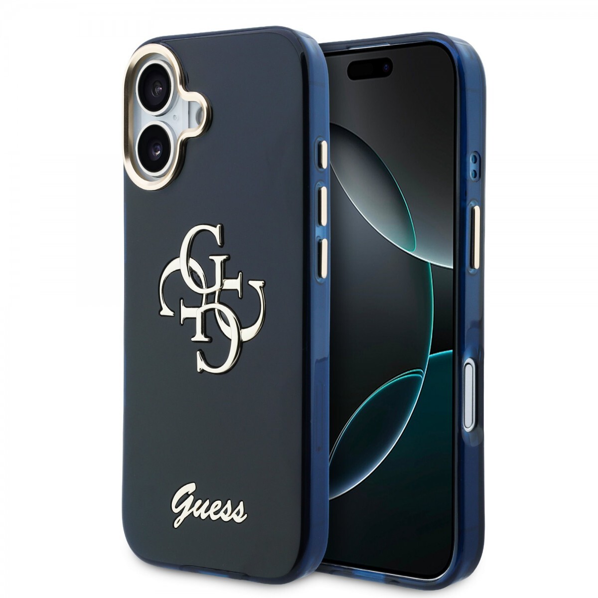 Zadní kryt Guess IML 4G Script Metal Logo pro iPhone 17 Blue
