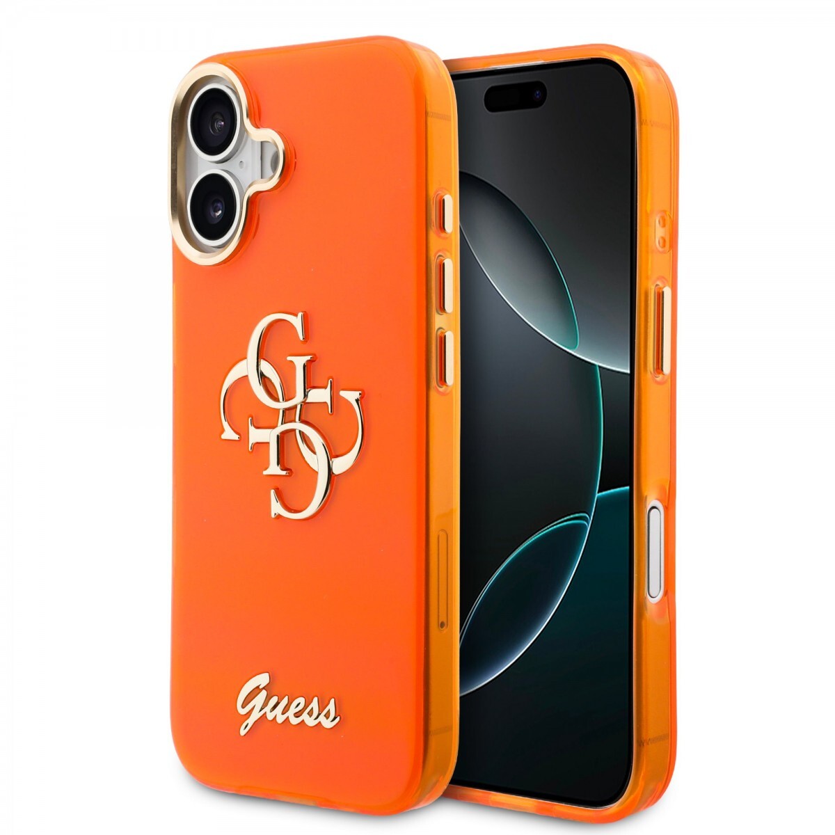 Zadní kryt Guess IML 4G Script Metal Logo pro iPhone 17 Orange