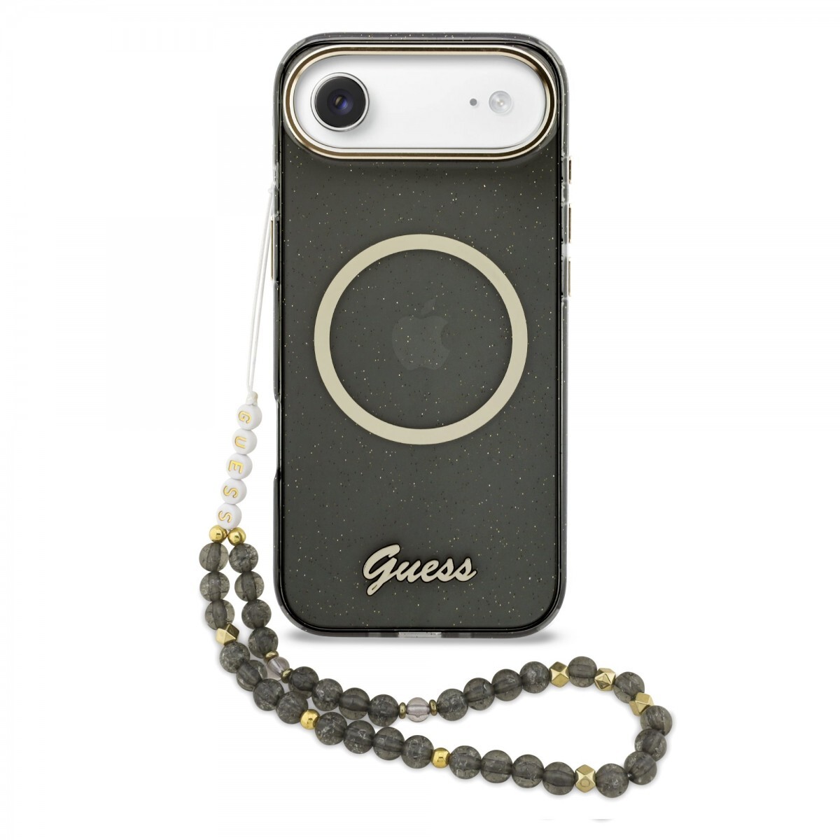Zadní kryt Guess IML Glitter Script Strap MagSafe pro iPhone Air Black