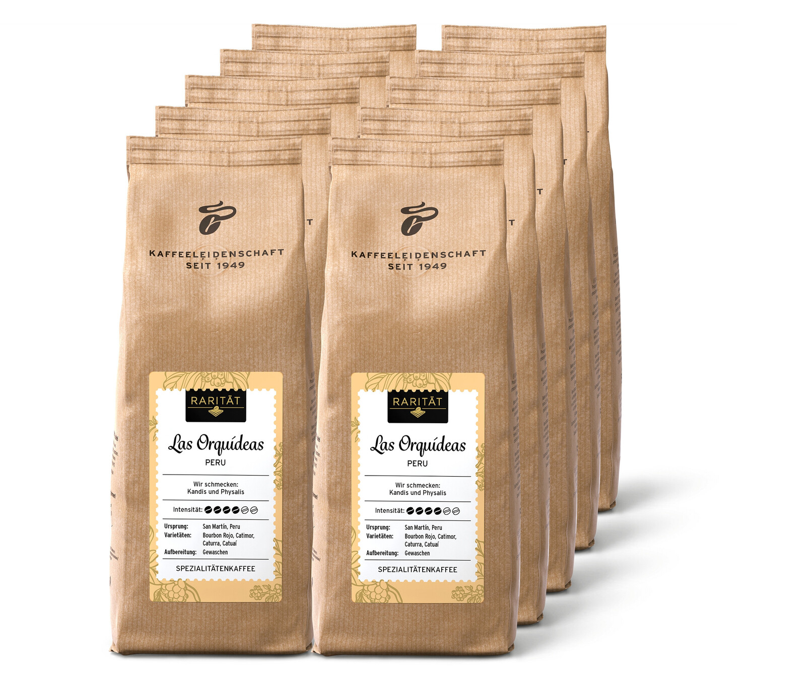 Tchibo - Raritní káva »Las Orquídeas Peru« - 10x 500 g zrnkové kávy - Intenzita: 4/6