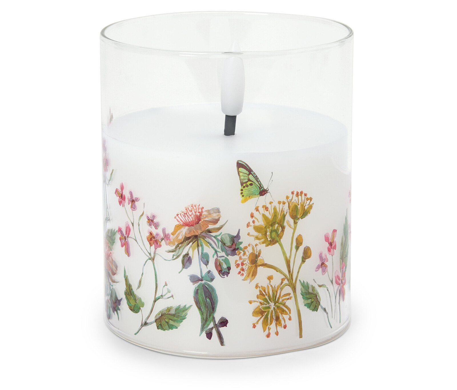 Tchibo - LED svíčka z pravého vosku ve sklenici s květinovým potiskem - barva: bílá