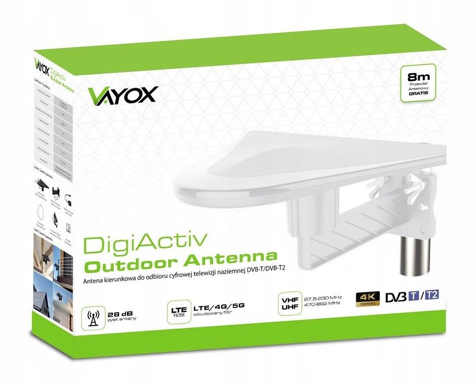 DVB-T2 televizní anténa digitálního pozemního televizního vysílání s filtrem Lte 5G, venkovní