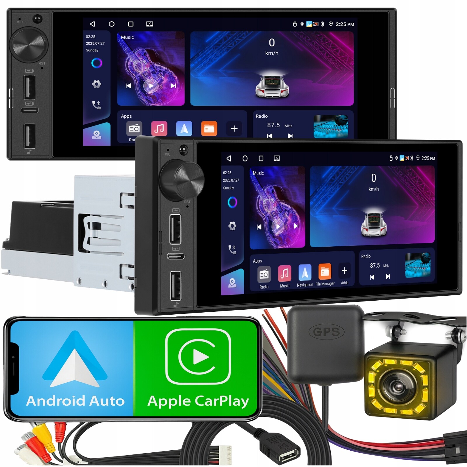 Autorádio 1 Din Carplay Android 15 Wifi Gps Dotykové 4GB Ram 6''