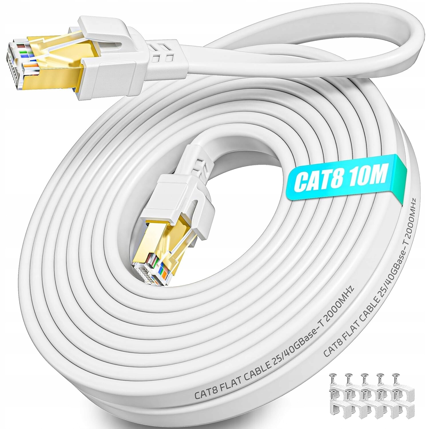 Ethernetový kabel Cat 8 40Gbps 2000MHz Plochý Ftp RJ45 Soibke Bílý
