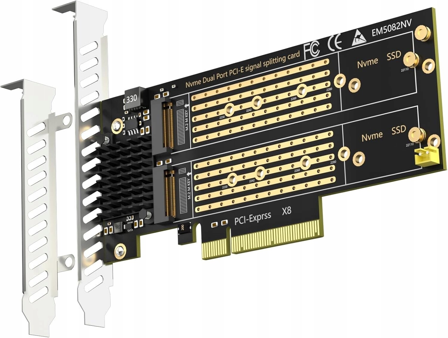 Glotrends Adaptér M.2 NVMe 2 porty PCIe 4.0 X8 Vyžaduje rozbočení PCIe
