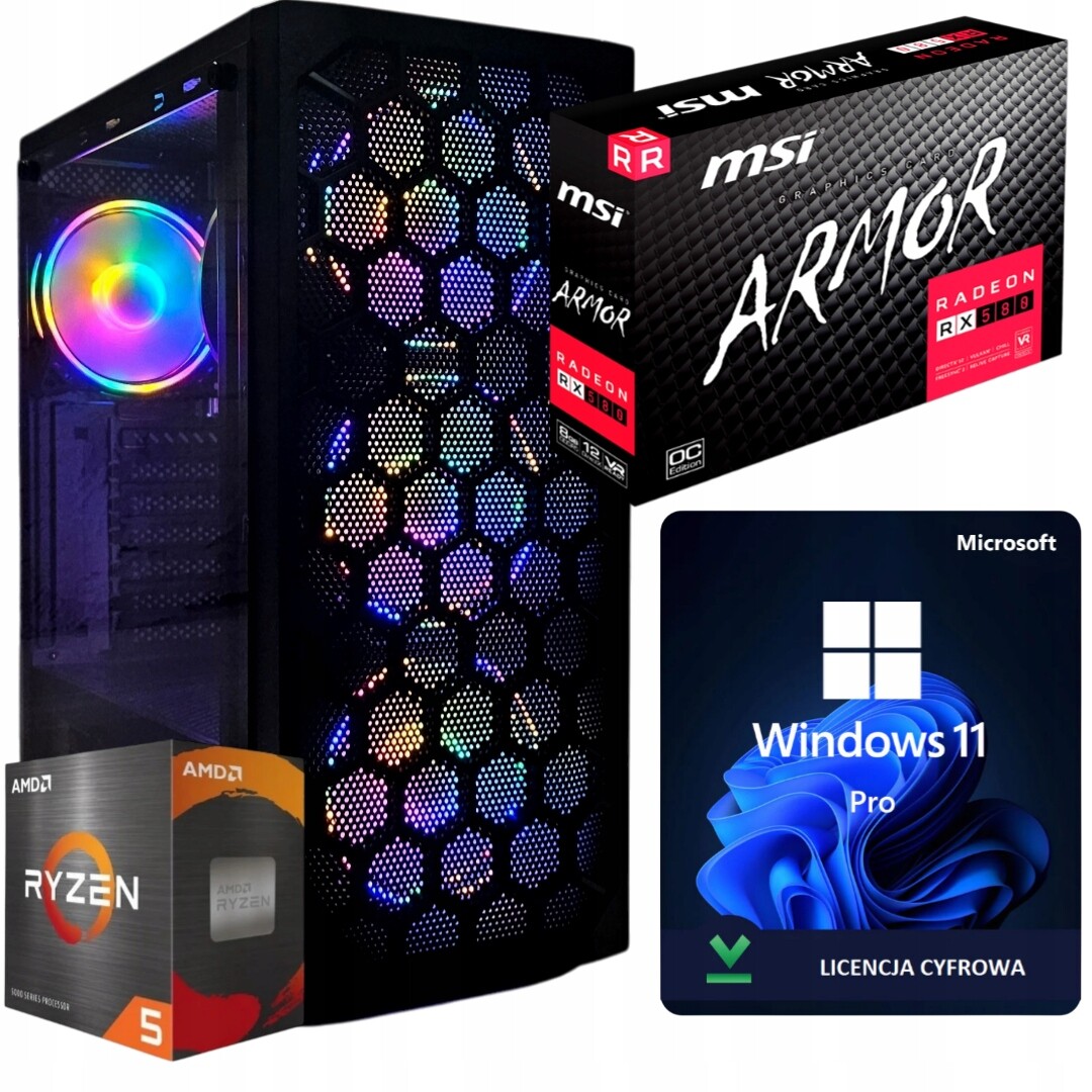Herní Pc Ryzen 5 5500 Rx 580 8GB 16GB DDR4 Ram 512GB Ssd WiFi WIN11