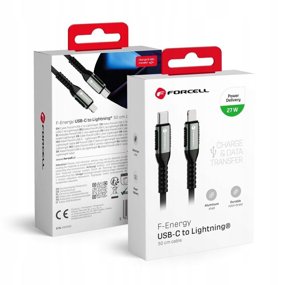 Usb C kabel pro iPhone Forcell F-Energy Pd 3A 27W Cafule 0,5 m černý