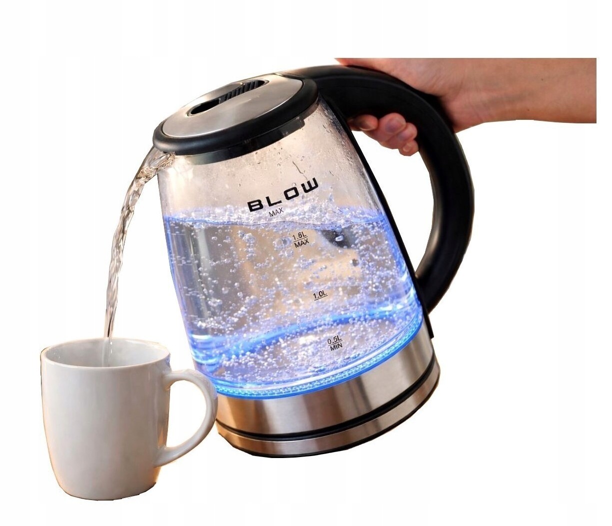 Skleněná Rychlovarná Konvice 2000W Výkonná Ocel Tichá Led Bezdrátová 1,8L