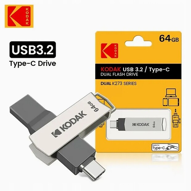 Pendrive Kodak Dual K273 64 Gb Usb 3.2 šedý
