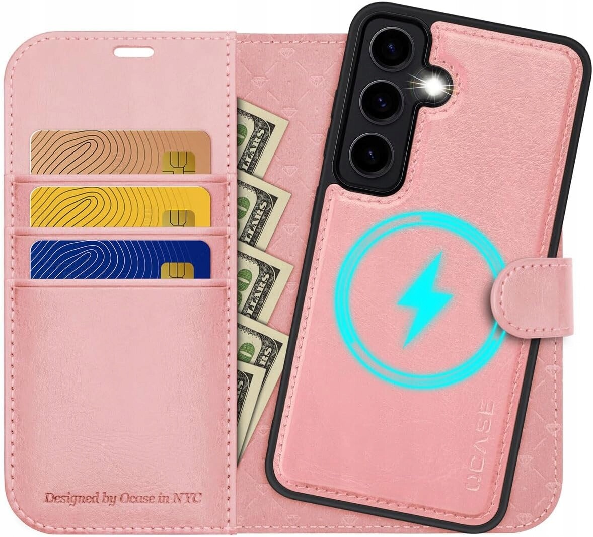 Ocase pouzdro Magsafe pro Samsung Galaxy S24 S25 2v1 peněženka růžová