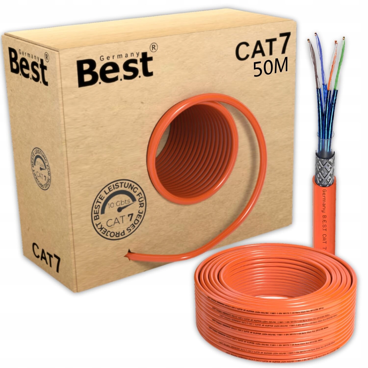 Instalační kabel Cat 7 Simplex 50 m 10GbE 1000 MHz S/ftp Pimf Poe+ Lszh