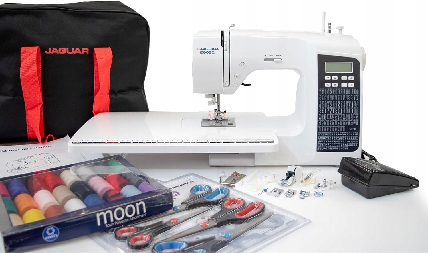 Jaguar 200SQ Počítačový šicí stroj 200 stehů auto navlékač LCD