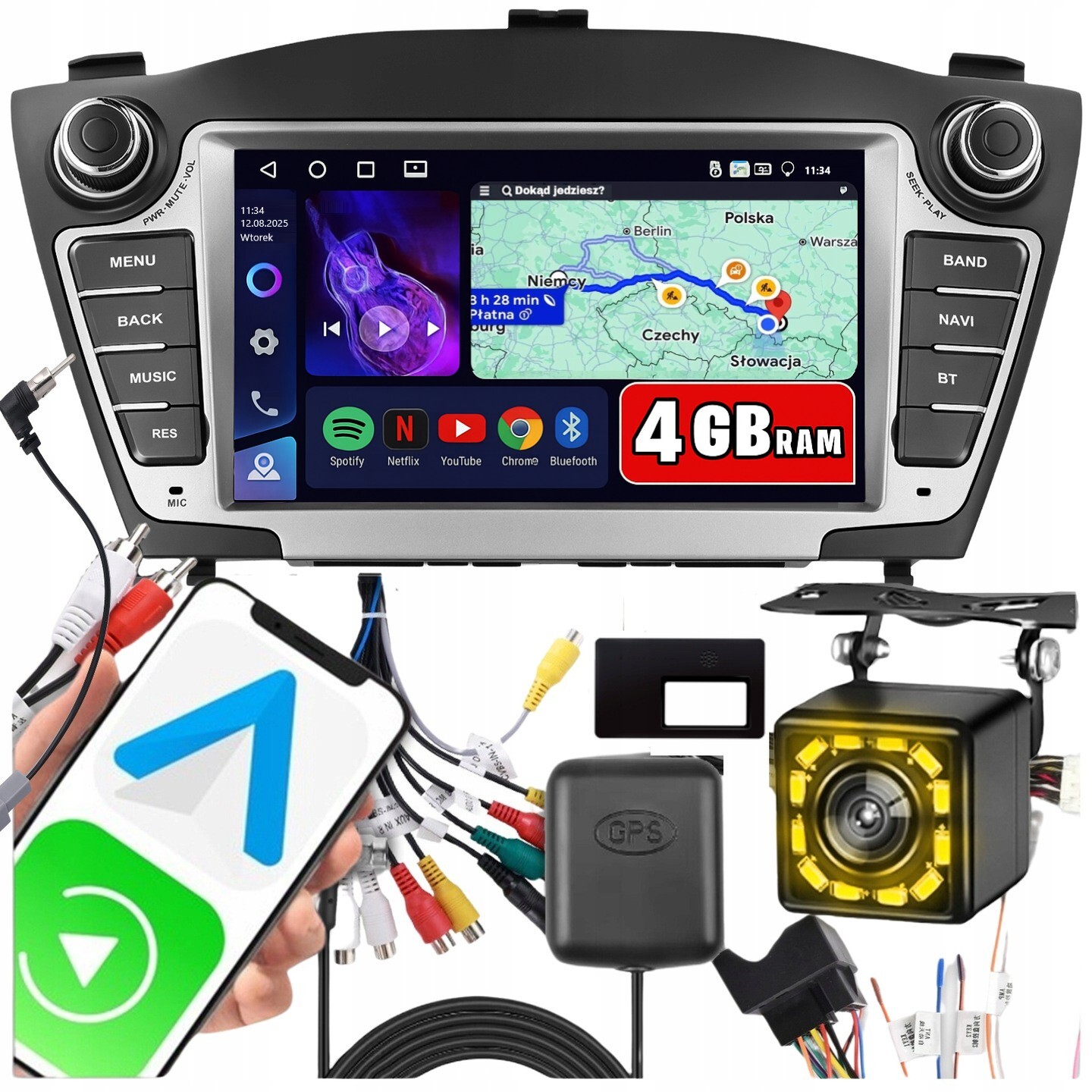 Radio pro Hyundai Tucson IX35 2009-2015 CarPlay Android 15 Gps WiFi Fm 4GB