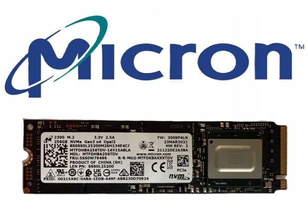 Ssd disk Micron 2300 256GB NVMe M.2 PCIe 3.0 x4 Opal Oem Lenovo 5SS0W79496