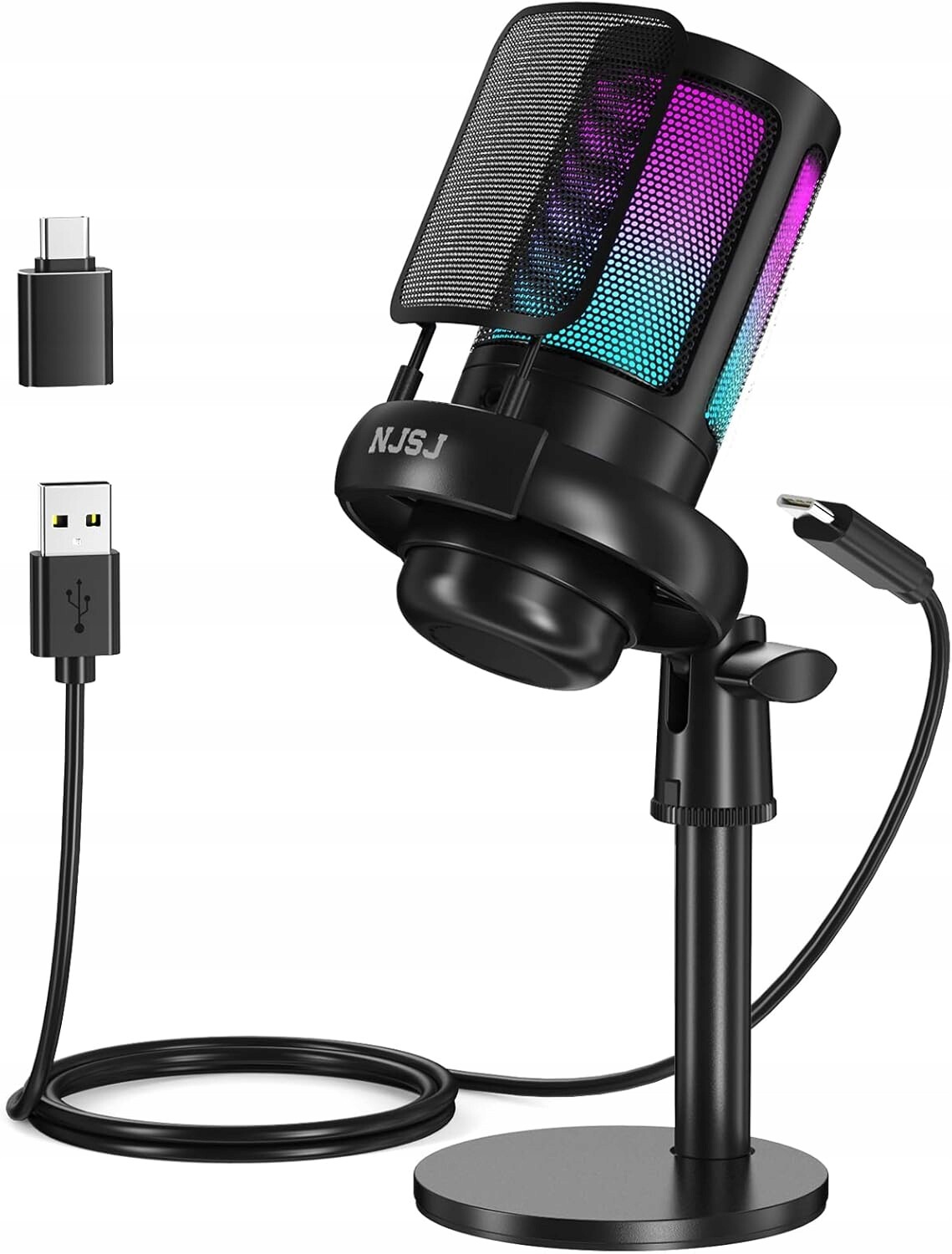 Njsj ME6S Usb kondenzátorový mikrofon pro hry Rgb, dotykové ztlumení