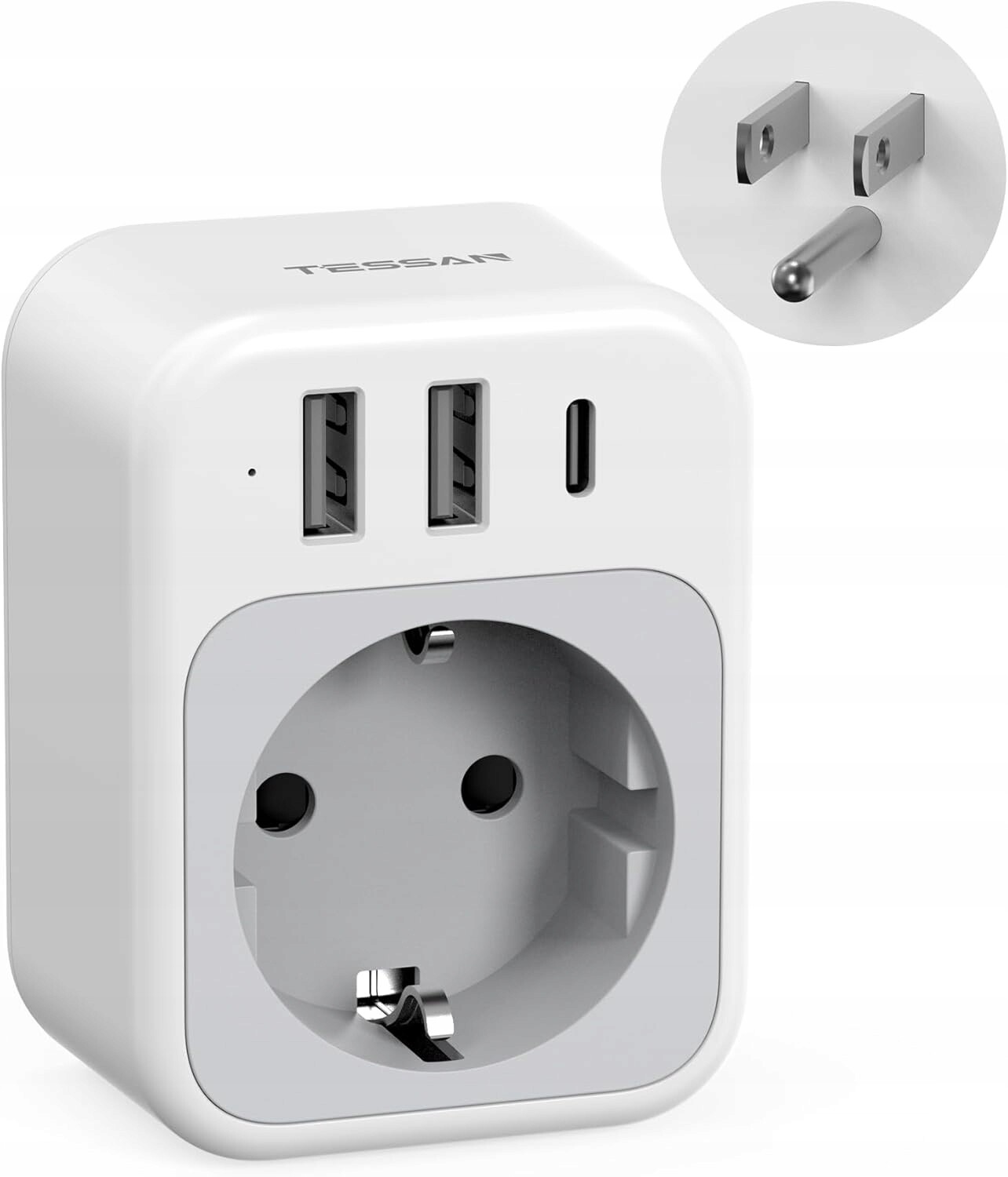Cestovní adaptér Usa typ B Schuko 3xUSB Tessan 1875W Černý