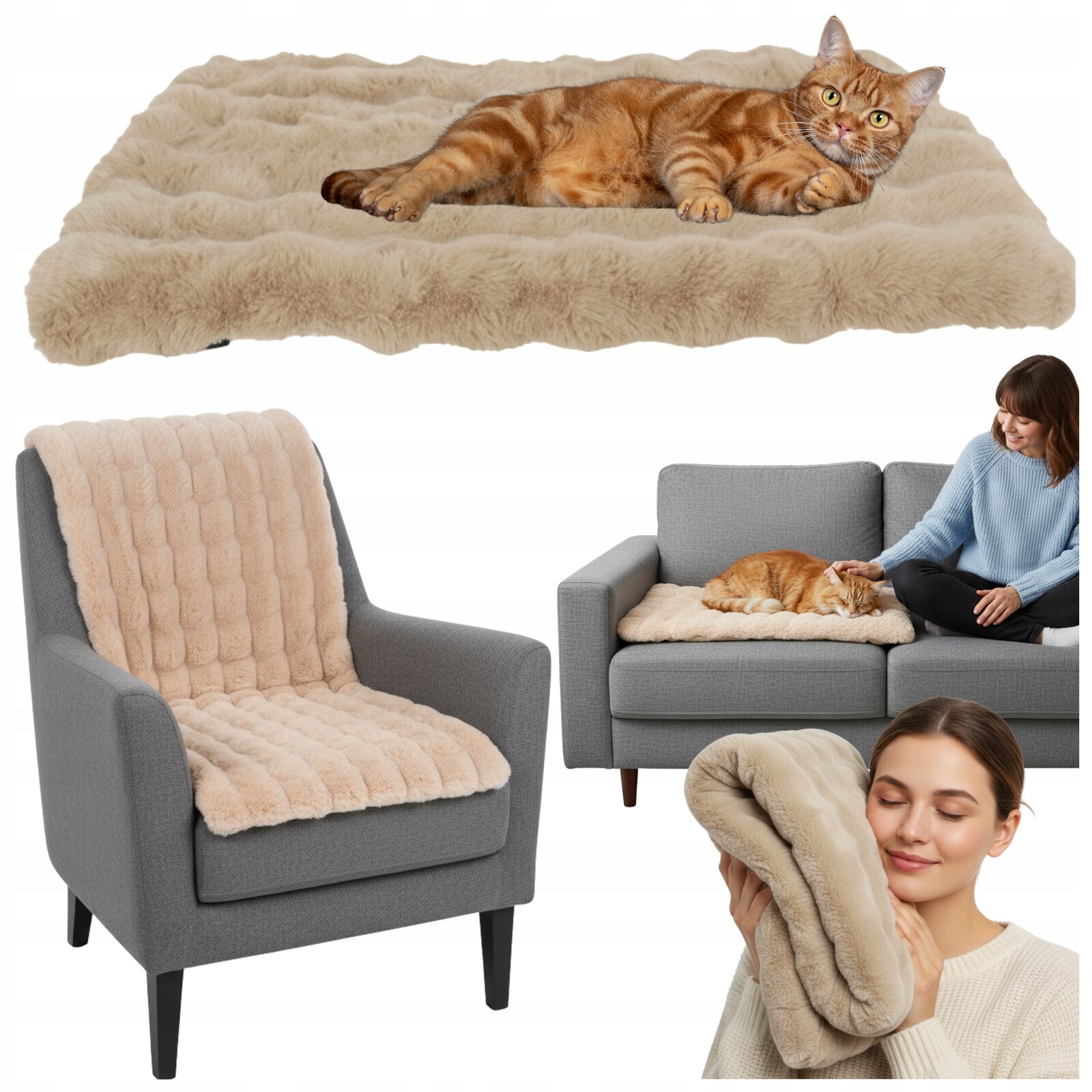 Pelíšek pro psa, podložka, přehoz na pohovku, ochranná postel, měkká, 60x90 cm