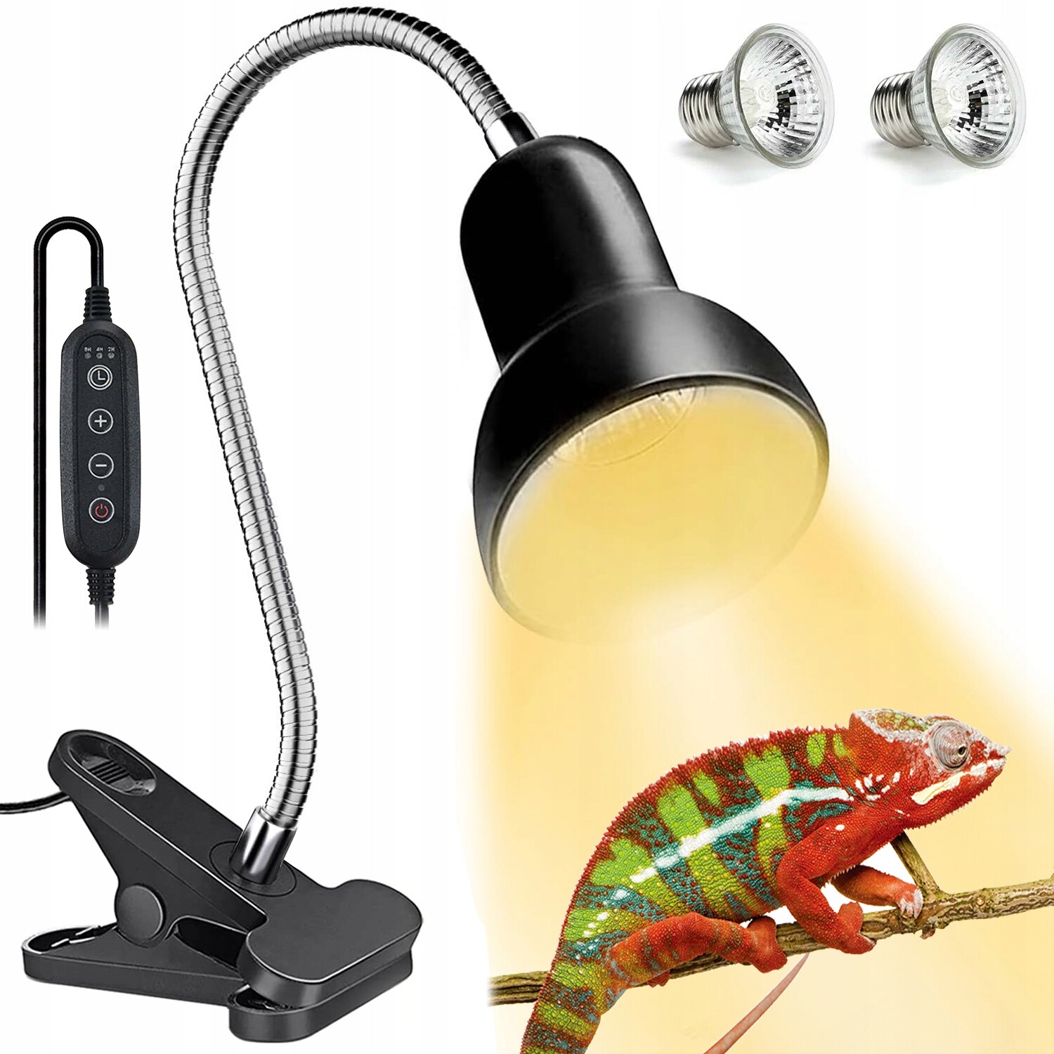 Topná Lampa Se Světlem Pro Plazy, Obojživelníky, Drůbež, Rostliny, S 2 Žárovkami 50 W