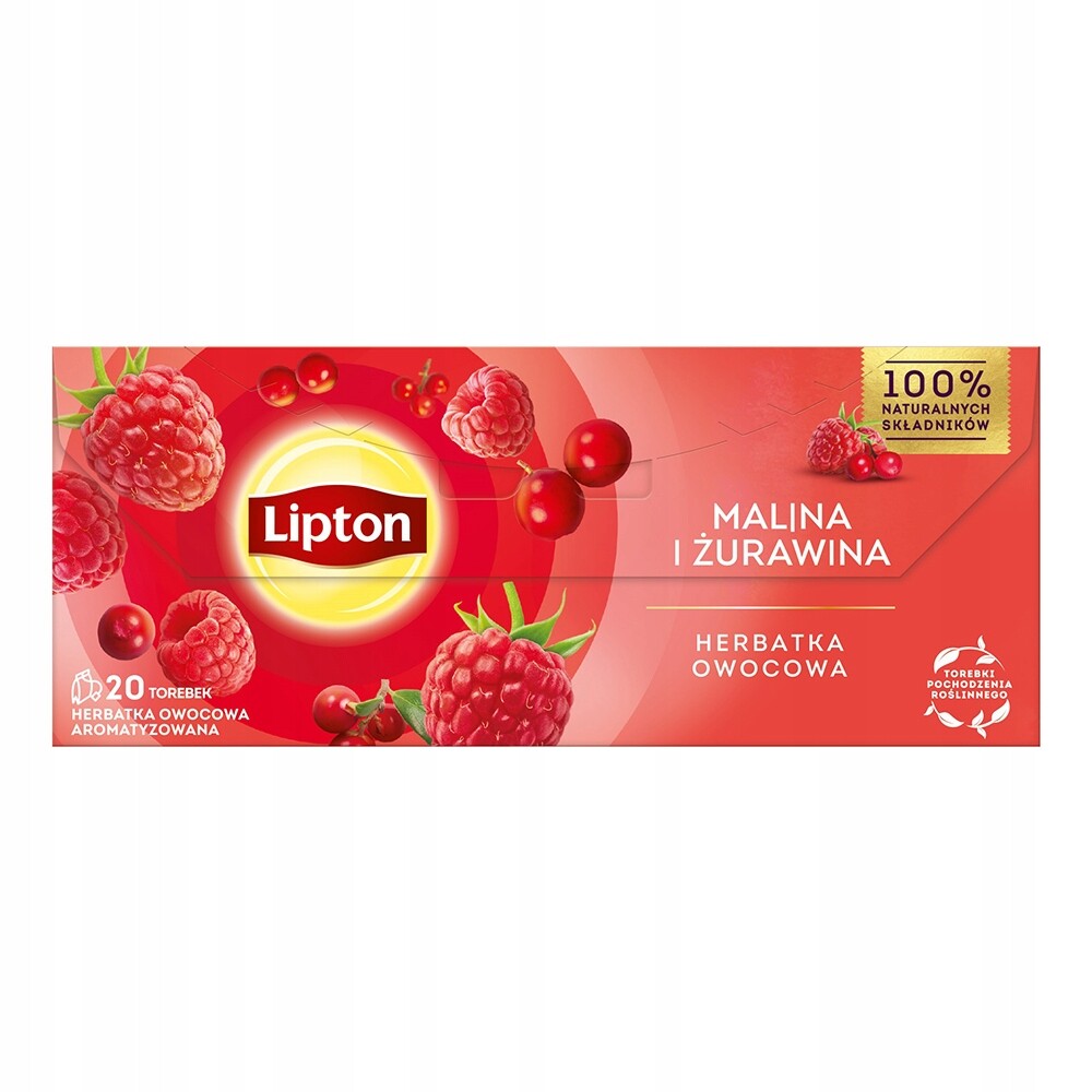 Lipton Čaj s příchutí maliny a brusinek 34 g (20 sáčků)