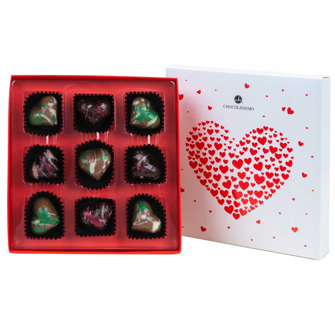 Milostné pralinky ve tvaru srdcí z Belgické Čokolády, ručně tvarované