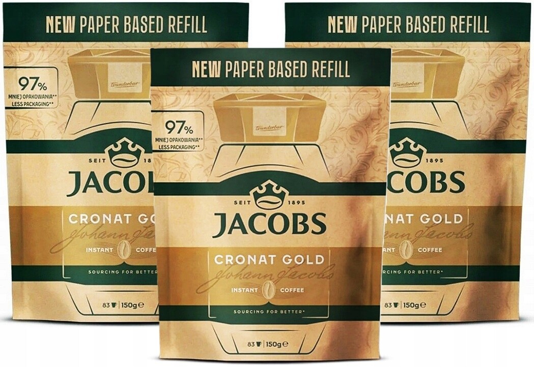 Káva rozpustná Jacobs Cronat Gold Instant dosypka 3x150 g
