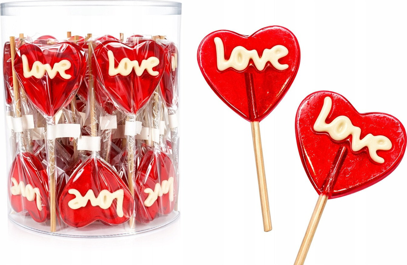 Lízátko ve tvaru srdce ideální na Valentýna s nápisem Love 20g 40 kusů
