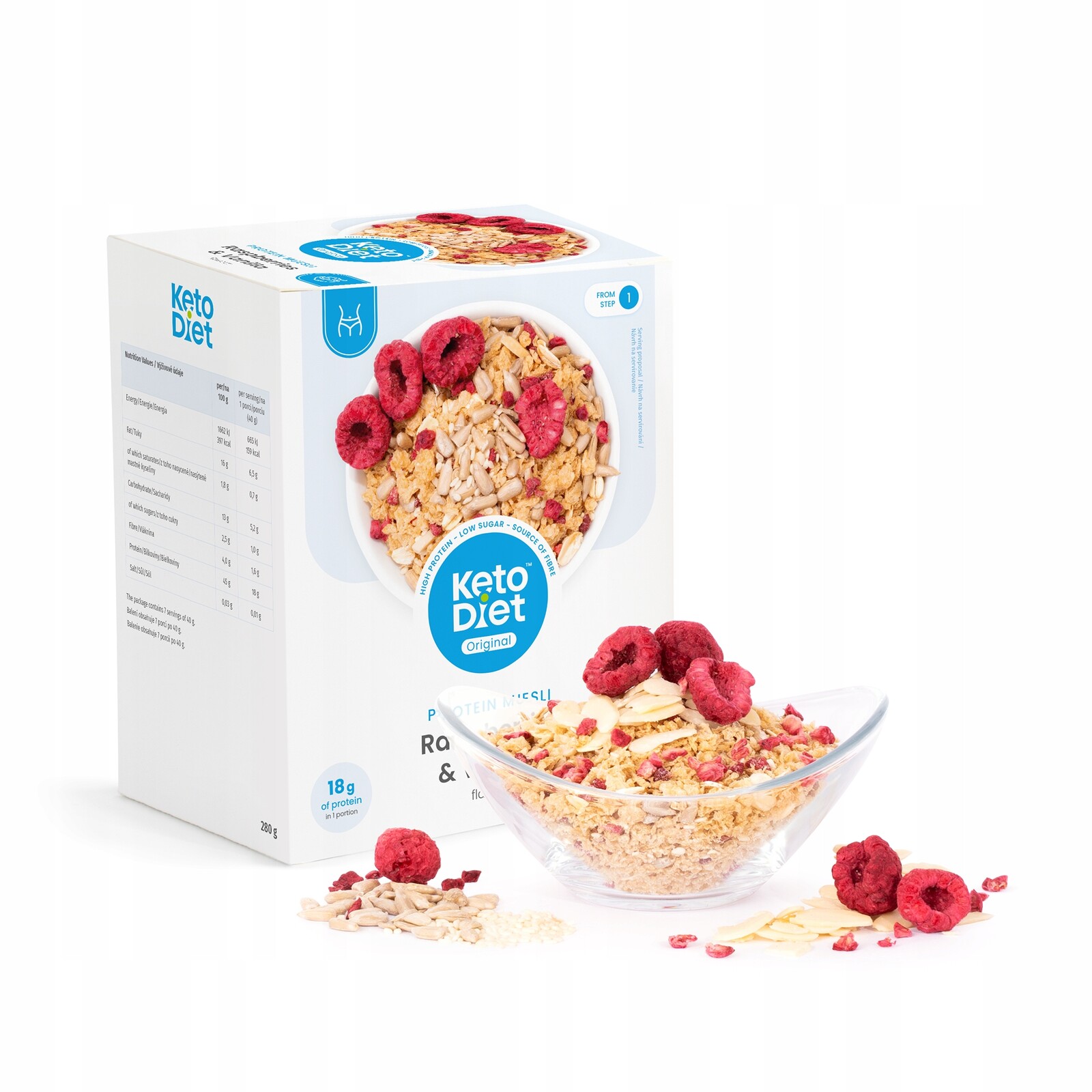 Proteinové müsli s malinami a vanilkovou příchutí (7 porcí)