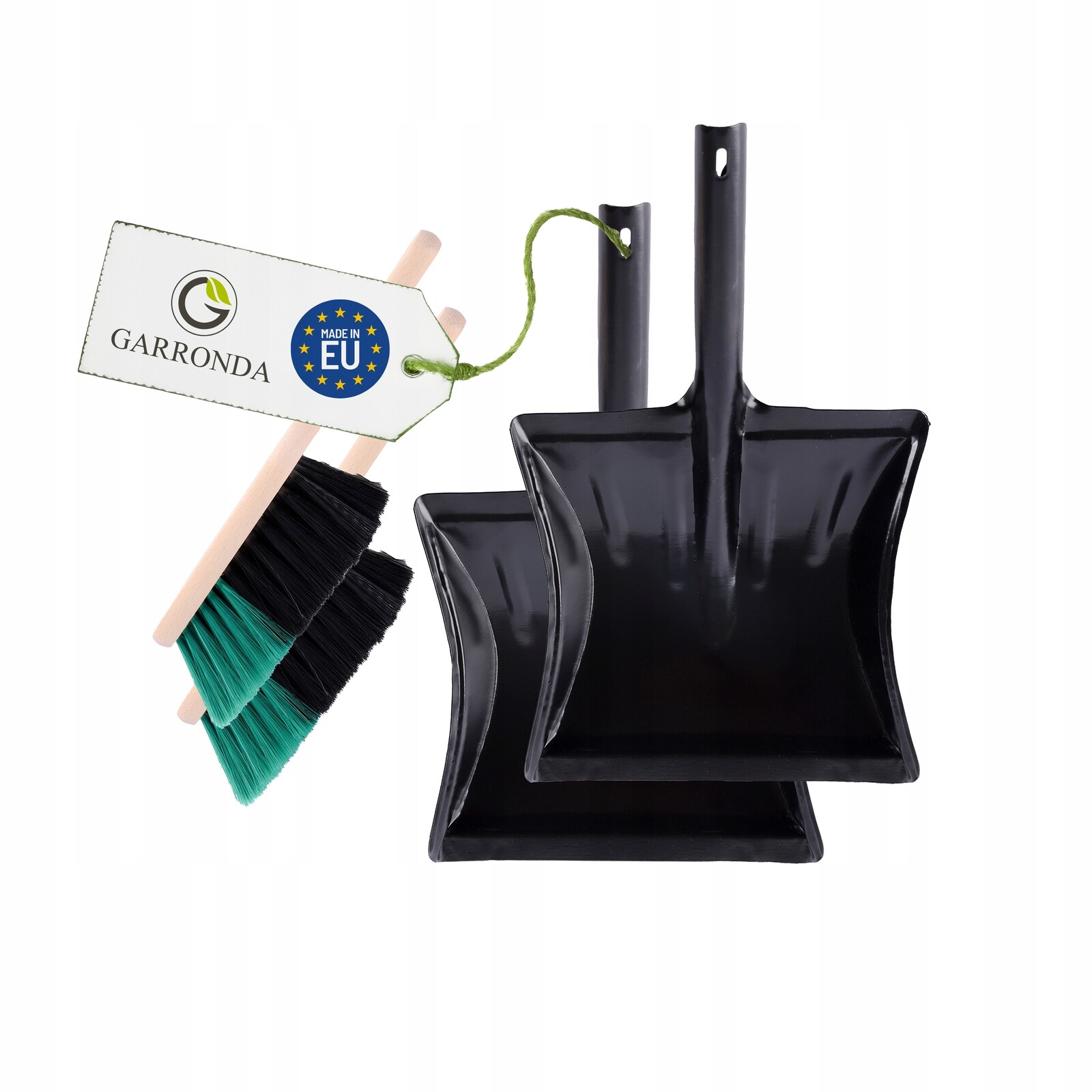 2x lopatka kovová smetáček Garronda černo-zelená/černá