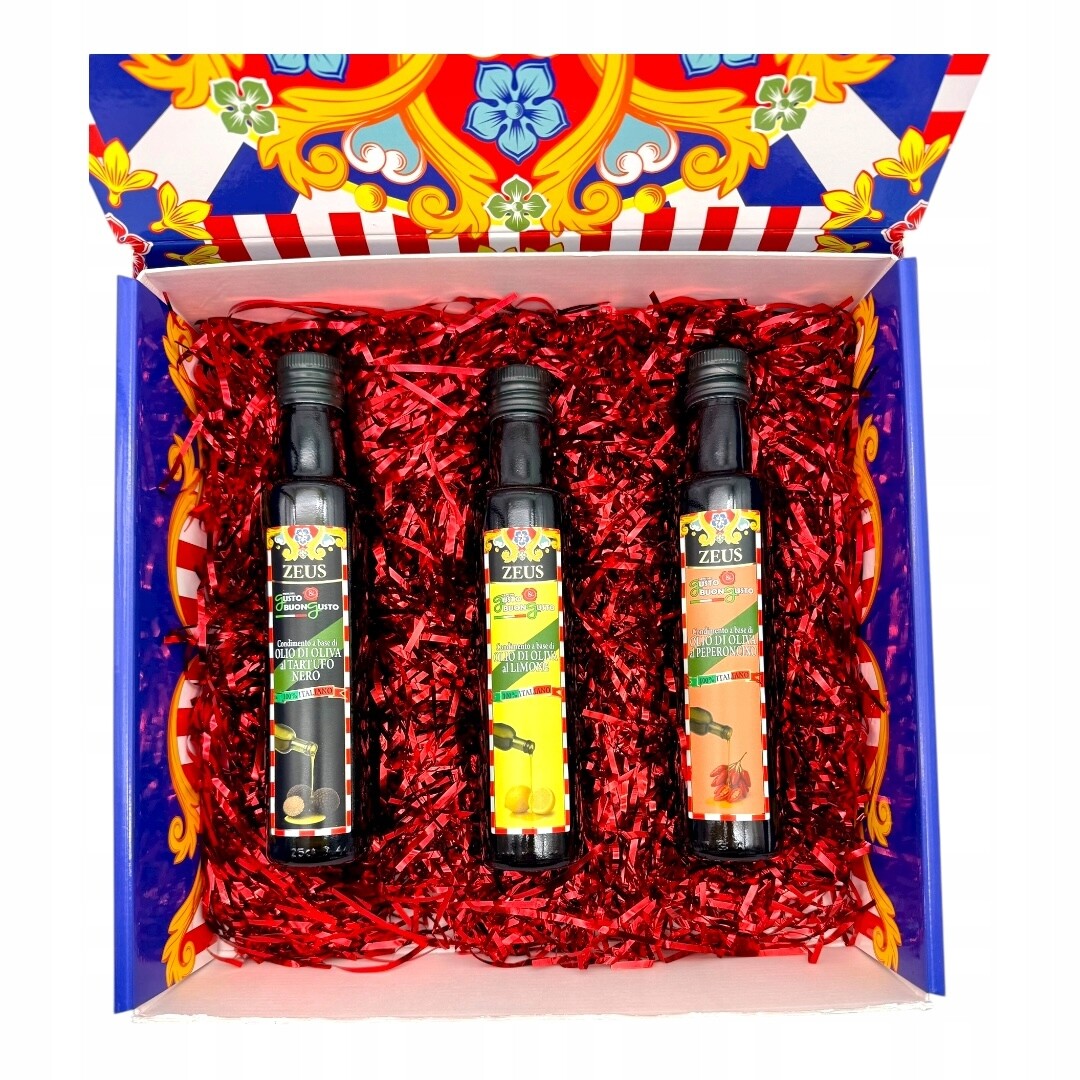 Sada ochuceného olivového oleje – lanýžová, peperoncino a citronová – 0,75 l