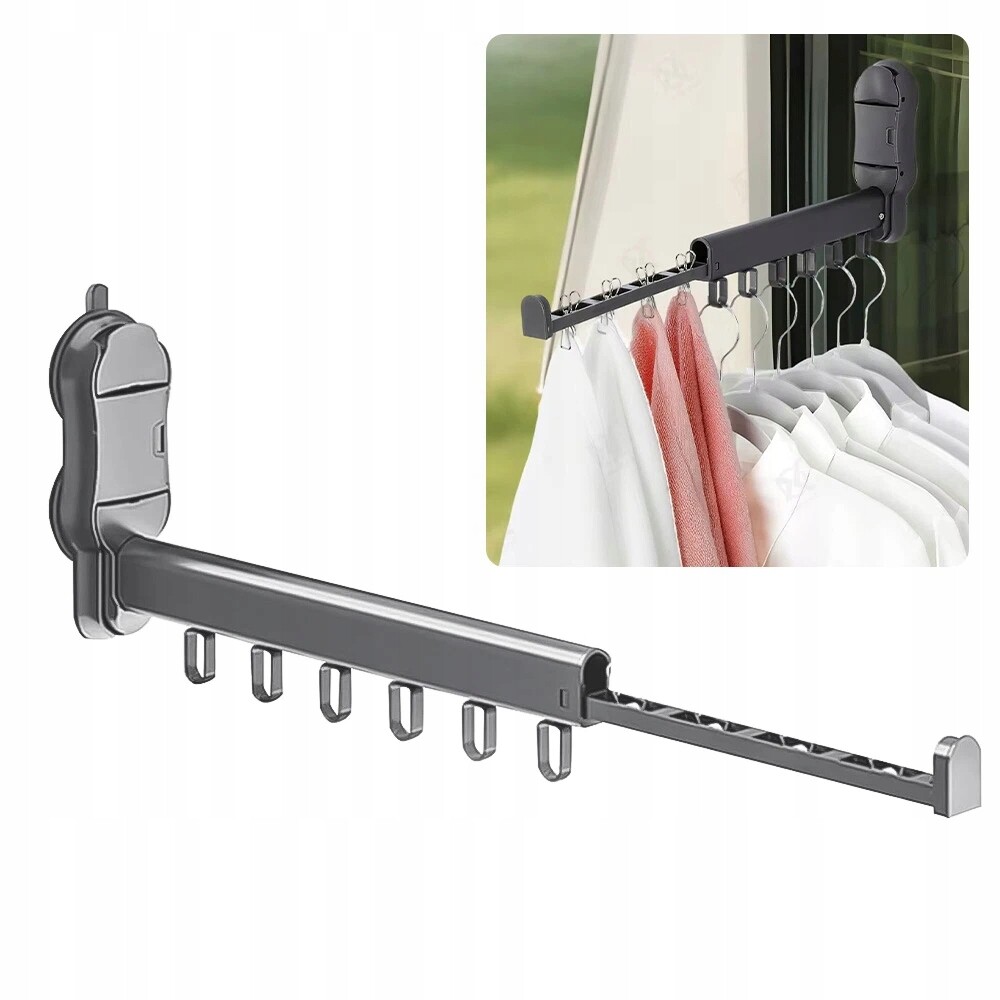 Sušák Na Prádlo, Skládací Věšák Na Oblečení Na Zeď, Výsuvný, 6 Háčků
