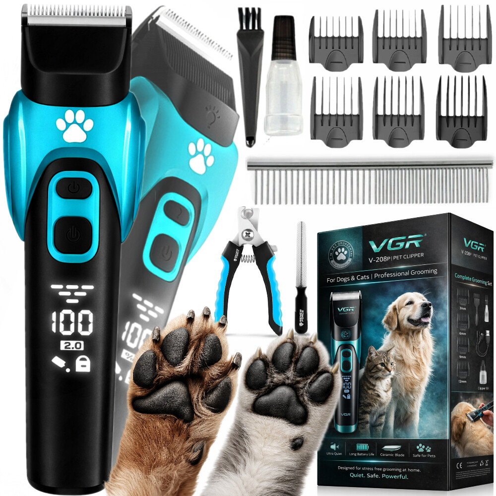 Profesionální zastřihovač psů Tichý zastřihovač pro psy VGR-208 11v1