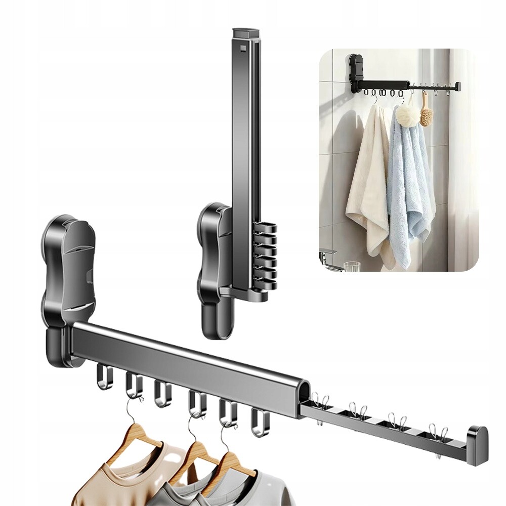 Skládací Věšák Na Oblečení S Portatinem, 6 Háčků Bez Vrtání