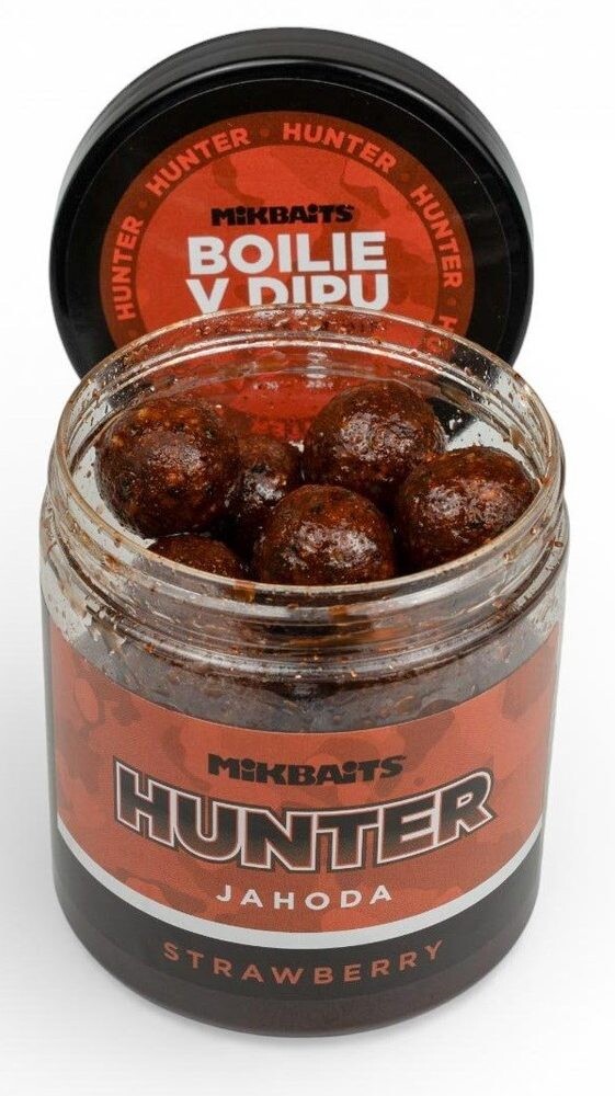 Mikbaits Boilie v dipu Hunter Jahoda 250ml - 20mm