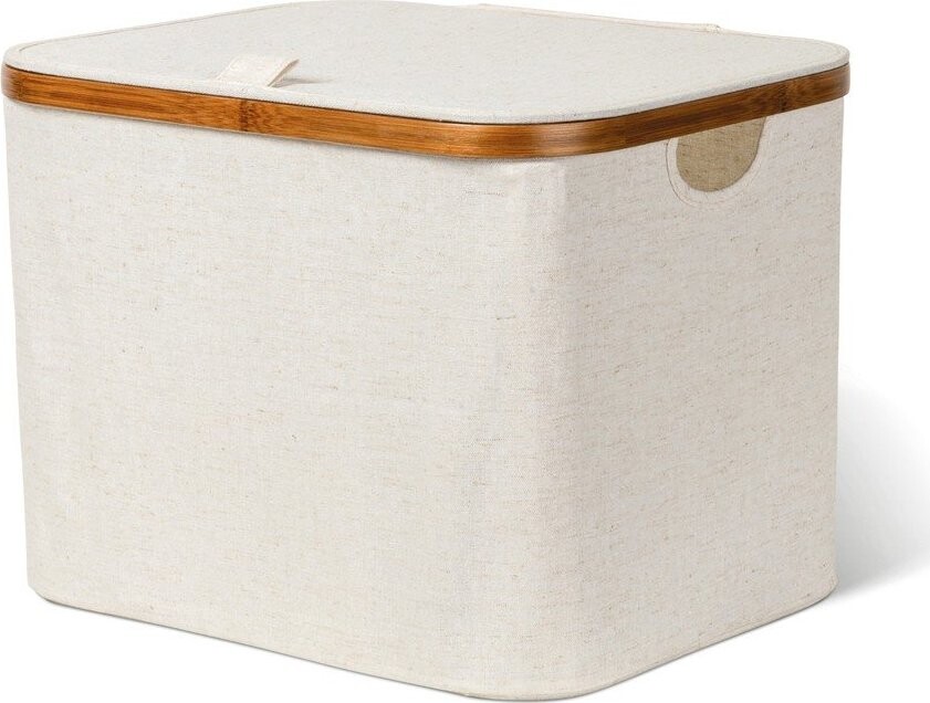 Krémový látkový úložný box s víkem 40,5x33x30 cm Bamboo/Linen – Bigso